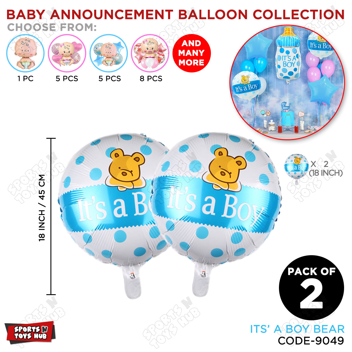Baby Announcement Its A Boy Bear Round Foil Balloon