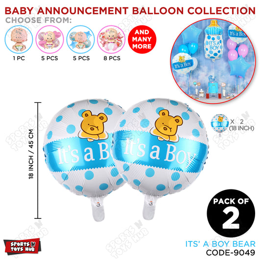 Baby Announcement Its A Boy Bear Round Foil Balloon