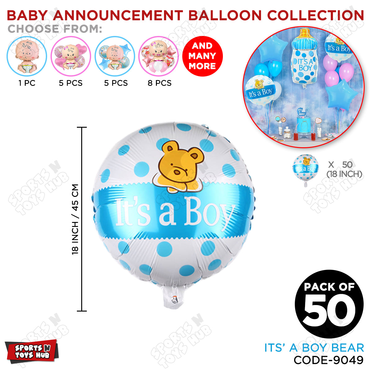 Baby Announcement Its A Boy Bear Round Foil Balloon