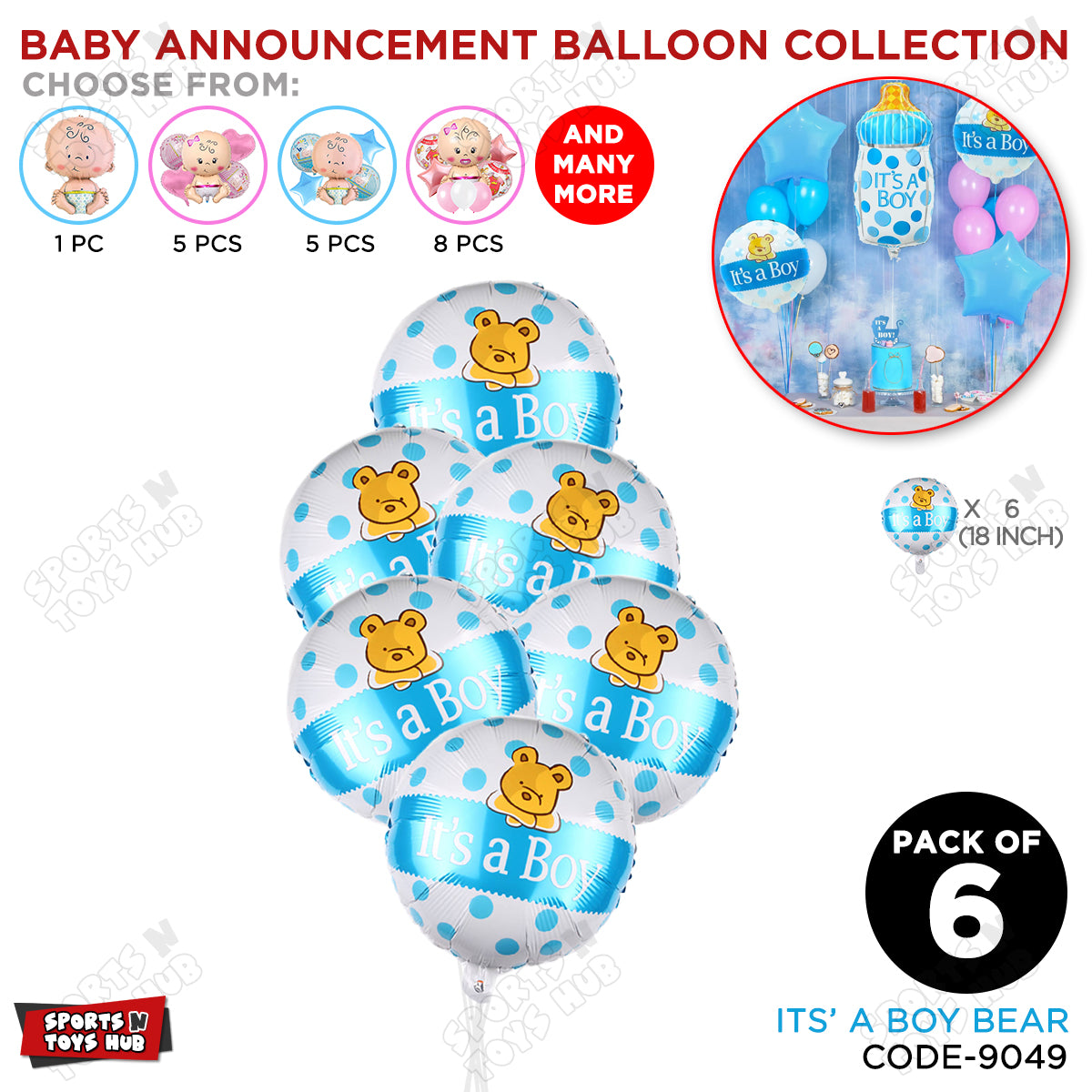 Baby Announcement Its A Boy Bear Round Foil Balloon