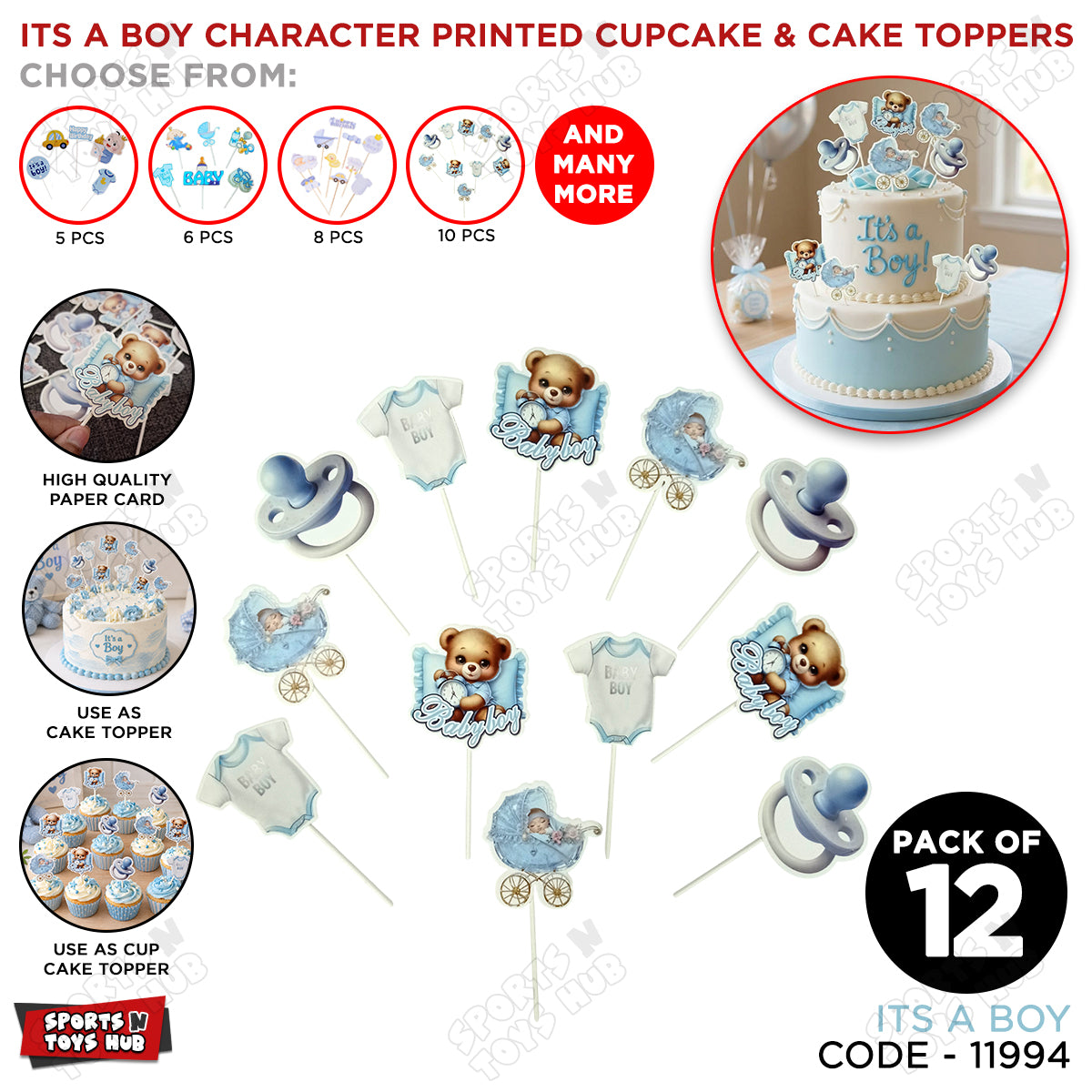 Its a Boy Cup Cake Topper - 12 Pcs