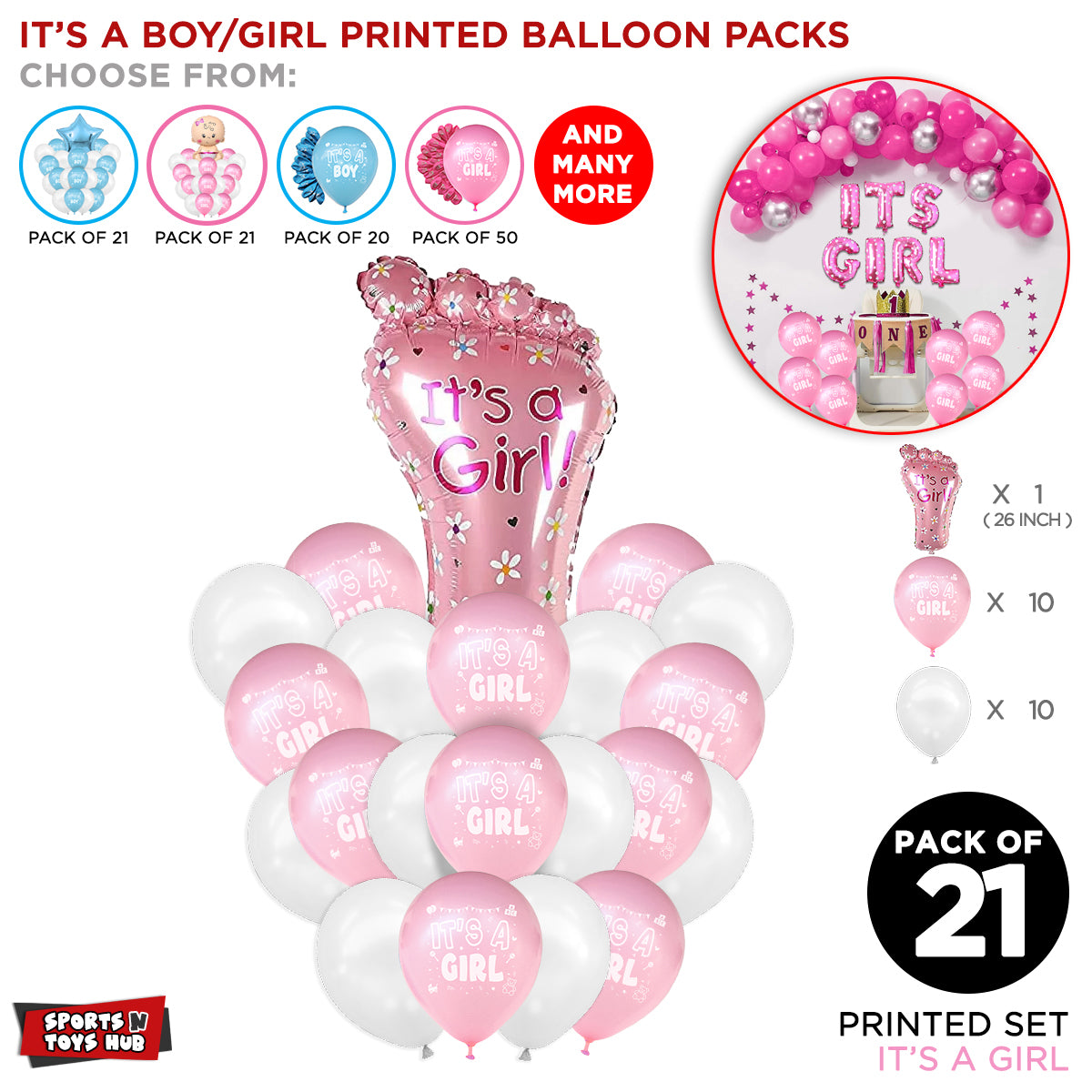 Its a Baby Feet Printed Balloons Bouquet - 21 Pcs