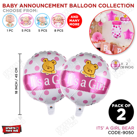 Baby Announcement Its A Girl Bear Round Foil Balloon