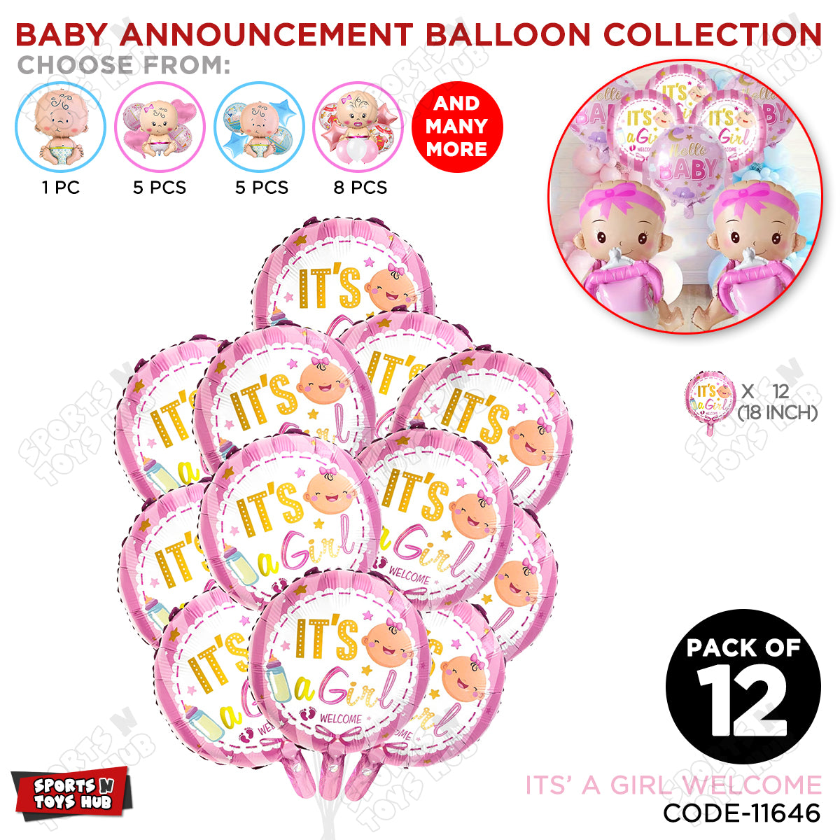 Baby Announcement Its A Girl Welcome Round Foil Balloon