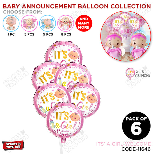 Baby Announcement Its A Girl Welcome Round Foil Balloon