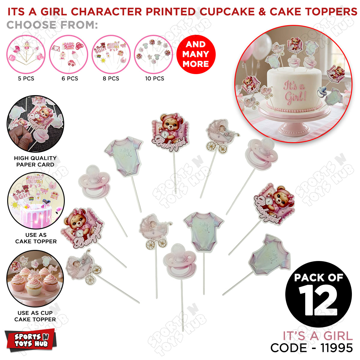 Its a Girl Cup Cake Topper - 12 Pcs
