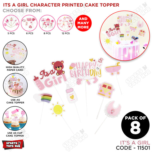Its a Girl HBD Cake Topper - 8 Pcs
