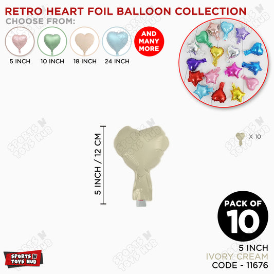 5 Inch - Retro Ivory Cream Heart Foil Balloon