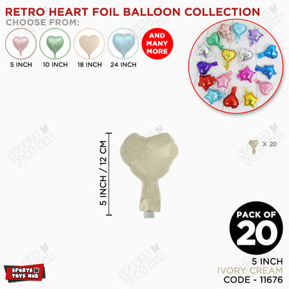 5 Inch - Retro Ivory Cream Heart Foil Balloon