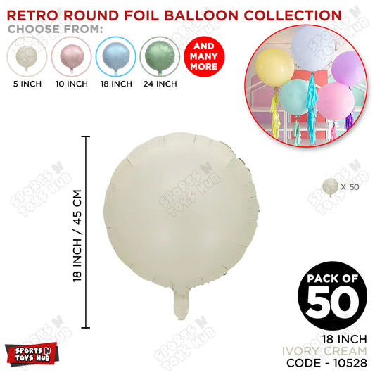 18 Inch - Retro Ivory Cream Round Foil Balloon