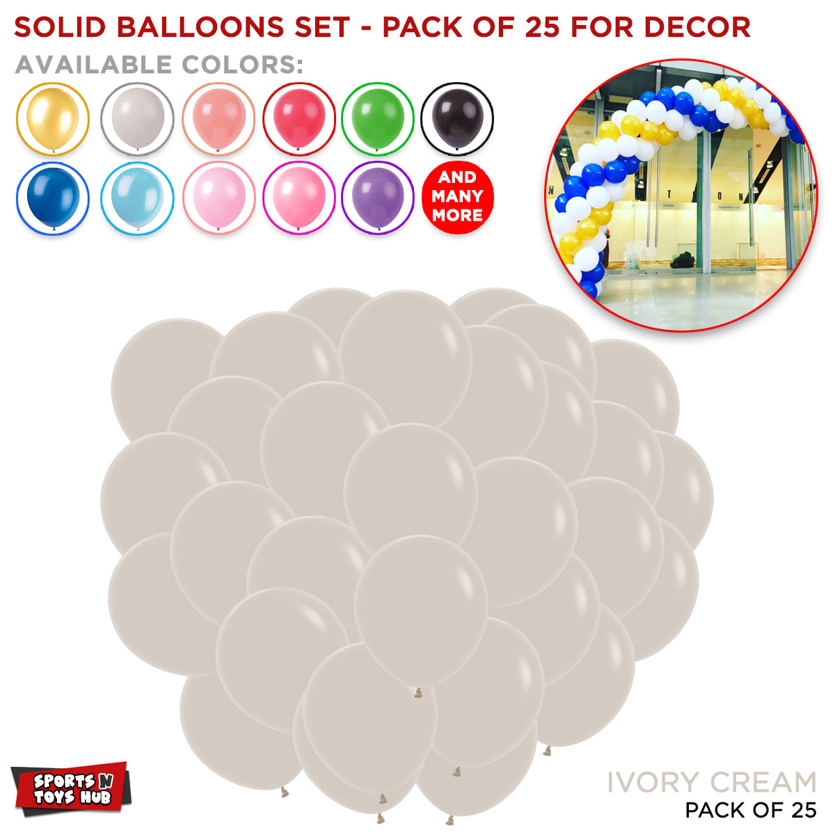 1.5 Gram Solid Latex 10 Inch Round Balloons - 25 Pcs