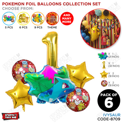 Ivy-saur Foil Balloon Set With Number Collection - Pack Of 6