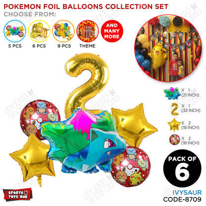 Ivy-saur Foil Balloon Set With Number Collection - Pack Of 6