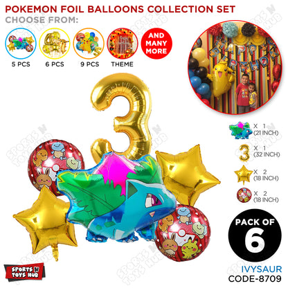 Ivy-saur Foil Balloon Set With Number Collection - Pack Of 6