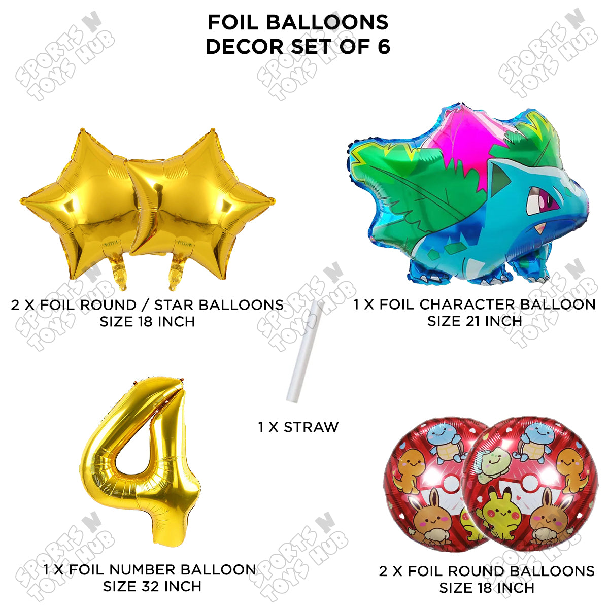 Ivy-saur Foil Balloon Set With Number Collection - Pack Of 6