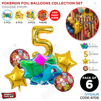 Ivy-saur Foil Balloon Set With Number Collection - Pack Of 6