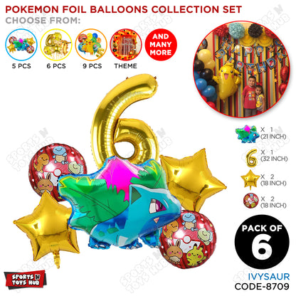 Ivy-saur Foil Balloon Set With Number Collection - Pack Of 6