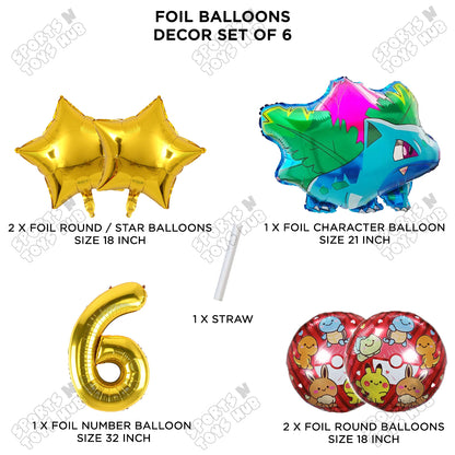 Ivy-saur Foil Balloon Set With Number Collection - Pack Of 6