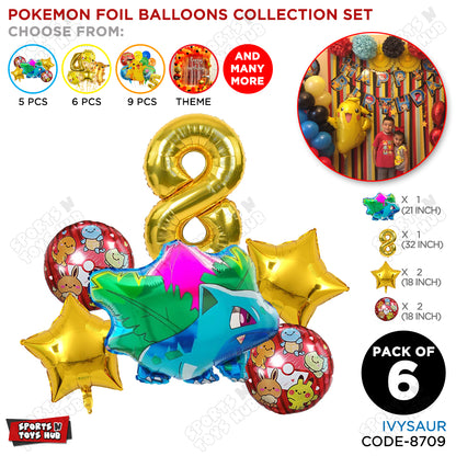 Ivy-saur Foil Balloon Set With Number Collection - Pack Of 6