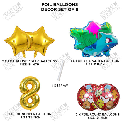 Ivy-saur Foil Balloon Set With Number Collection - Pack Of 6