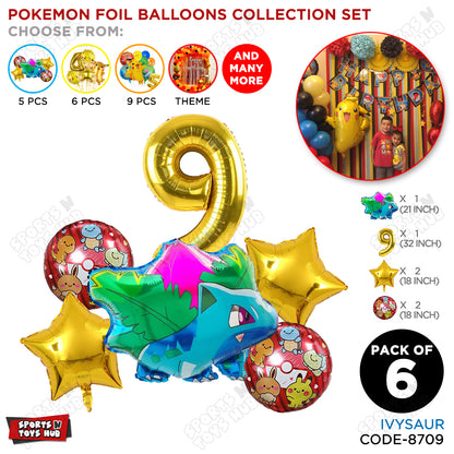 Ivy-saur Foil Balloon Set With Number Collection - Pack Of 6