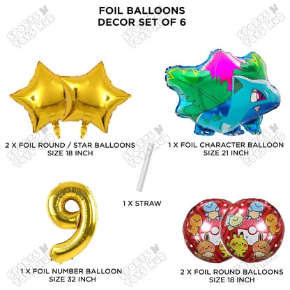 Ivy-saur Foil Balloon Set With Number Collection - Pack Of 6