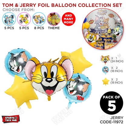 Jerry Foil Balloon Pack of 5 – Cute Mouse Cartoon Character Balloons, Happy Birthday HBD Party Decorations, Kids Birthday Party, Baby Shower, Cartoon Theme, Celebration, Event, Photo Booth & Party Backdrop Decor
