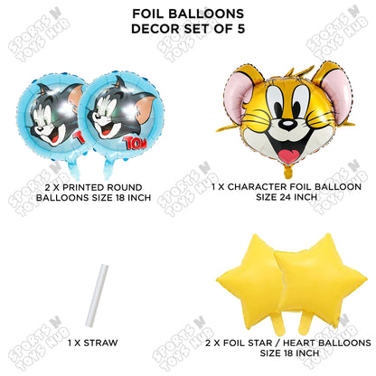 Jerry Foil Balloon Pack of 5 – Cute Mouse Cartoon Character Balloons, Happy Birthday HBD Party Decorations, Kids Birthday Party, Baby Shower, Cartoon Theme, Celebration, Event, Photo Booth & Party Backdrop Decor