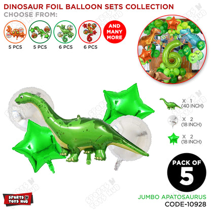 Jumbo Apatosaurus Green Dino Pack Of 5 Foil Balloon Set