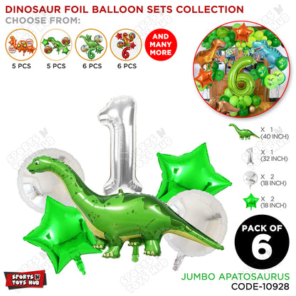 Jumbo Apatosaurus Dino Foil Balloon Pack Of 6 Set With 32 Inch Foil Number Balloons