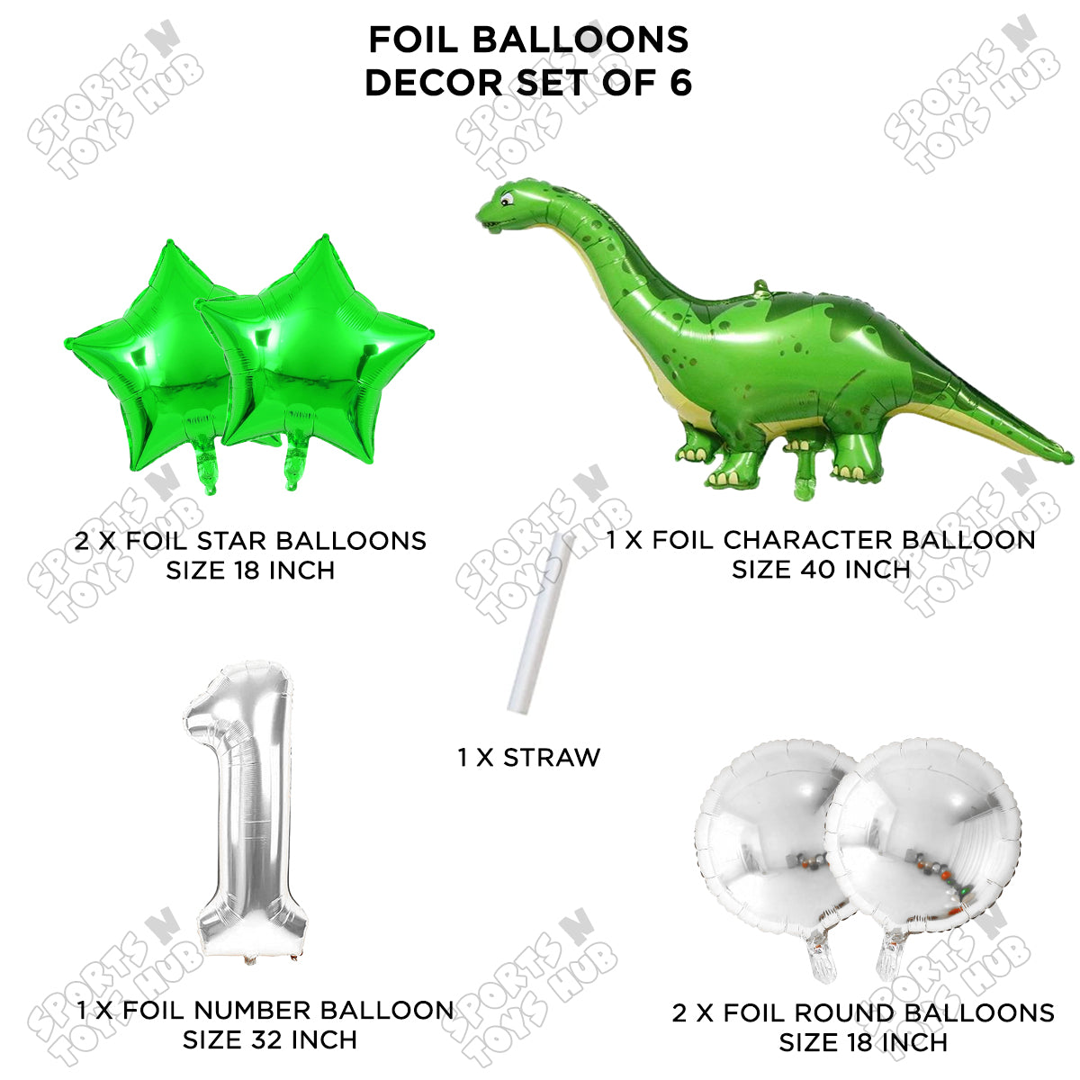Jumbo Apatosaurus Dino Foil Balloon Pack Of 6 Set With 32 Inch Foil Number Balloons