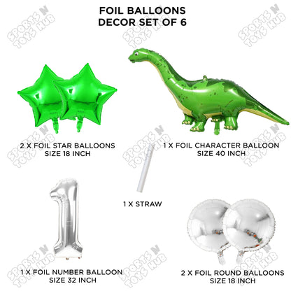 Jumbo Apatosaurus Dino Foil Balloon Pack Of 6 Set With 32 Inch Foil Number Balloons