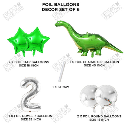 Jumbo Apatosaurus Dino Foil Balloon Pack Of 6 Set With 32 Inch Foil Number Balloons