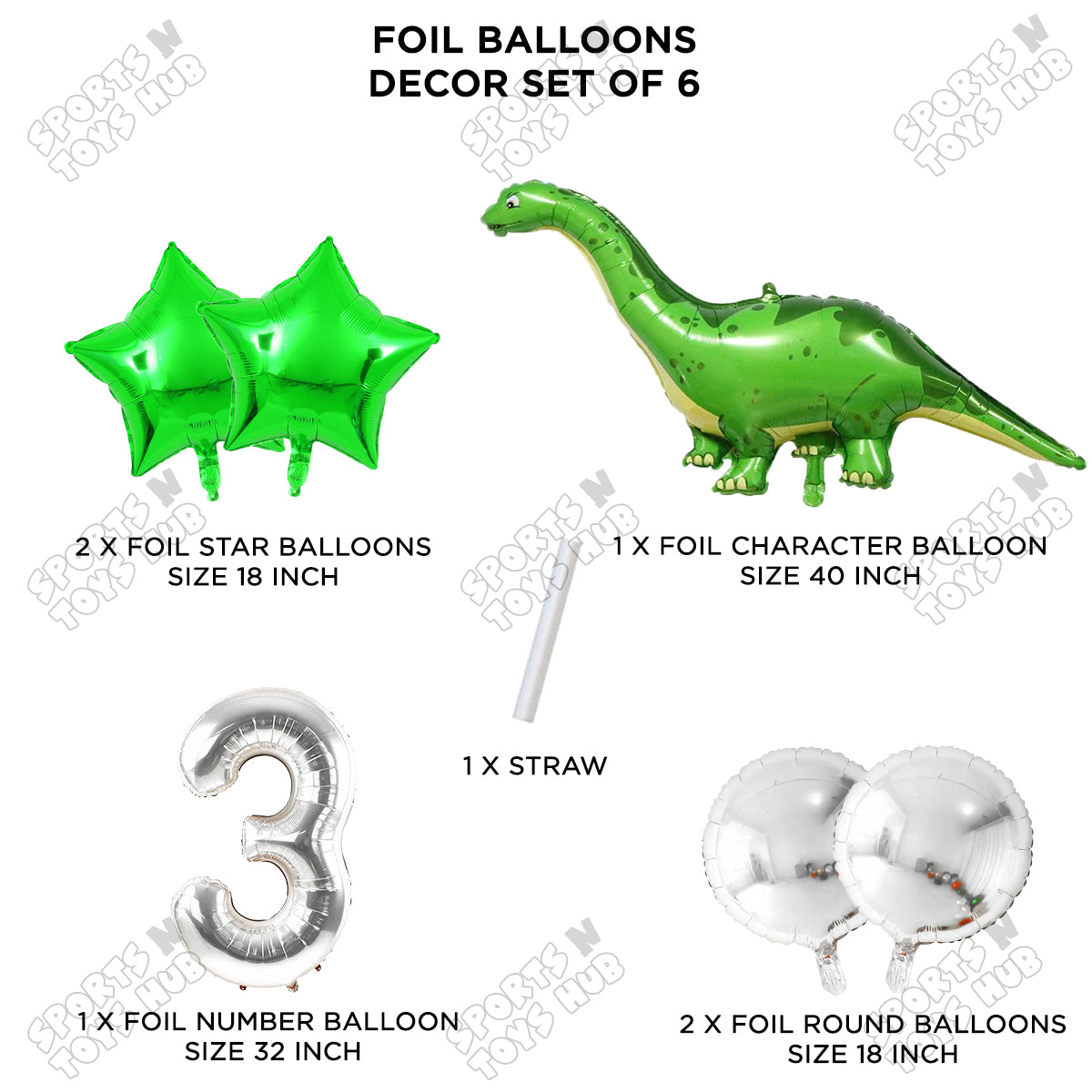 Jumbo Apatosaurus Dino Foil Balloon Pack Of 6 Set With 32 Inch Foil Number Balloons