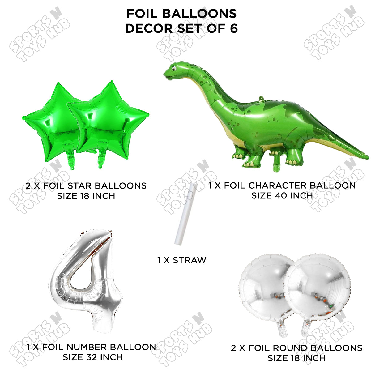Jumbo Apatosaurus Dino Foil Balloon Pack Of 6 Set With 32 Inch Foil Number Balloons