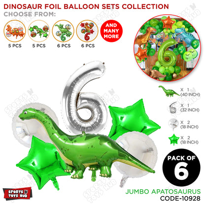 Jumbo Apatosaurus Dino Foil Balloon Pack Of 6 Set With 32 Inch Foil Number Balloons