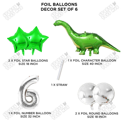 Jumbo Apatosaurus Dino Foil Balloon Pack Of 6 Set With 32 Inch Foil Number Balloons