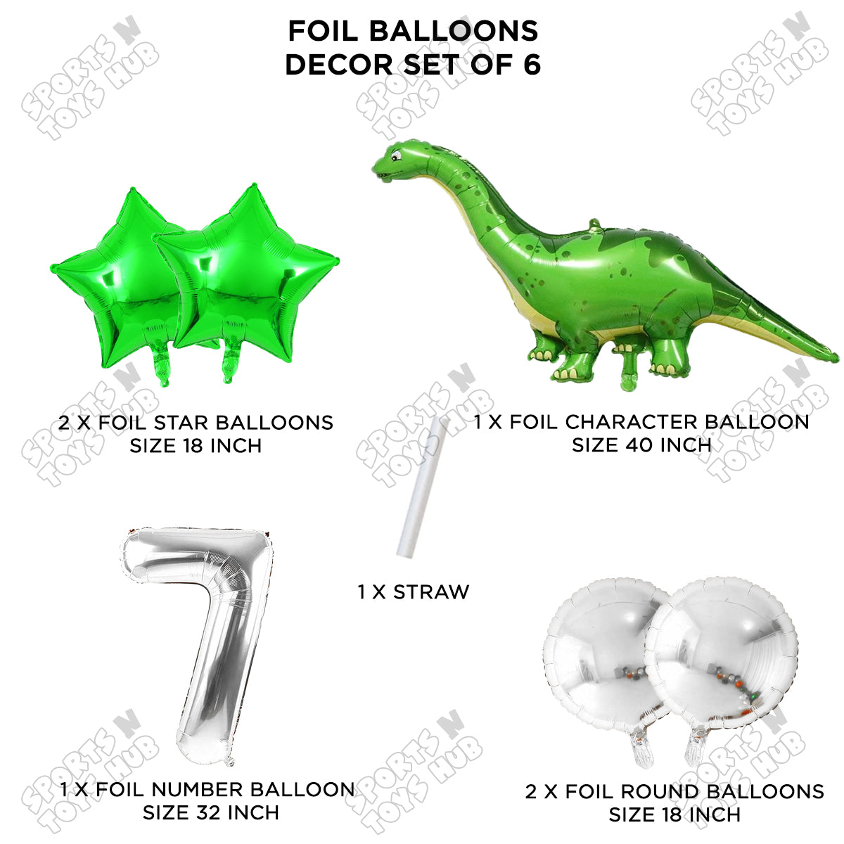 Jumbo Apatosaurus Dino Foil Balloon Pack Of 6 Set With 32 Inch Foil Number Balloons