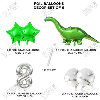 Jumbo Apatosaurus Dino Foil Balloon Pack Of 6 Set With 32 Inch Foil Number Balloons