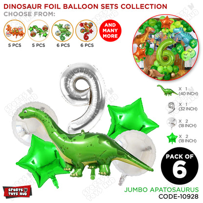 Jumbo Apatosaurus Dino Foil Balloon Pack Of 6 Set With 32 Inch Foil Number Balloons