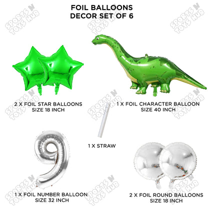 Jumbo Apatosaurus Dino Foil Balloon Pack Of 6 Set With 32 Inch Foil Number Balloons