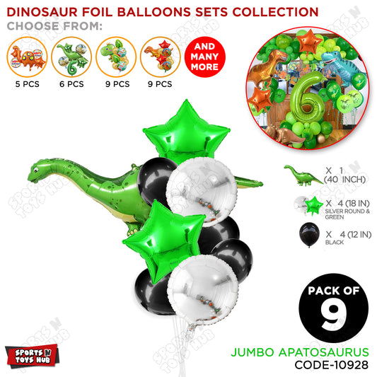 Jumbo Apatosaurus Dino Pack Of 9 Foil Balloon Set