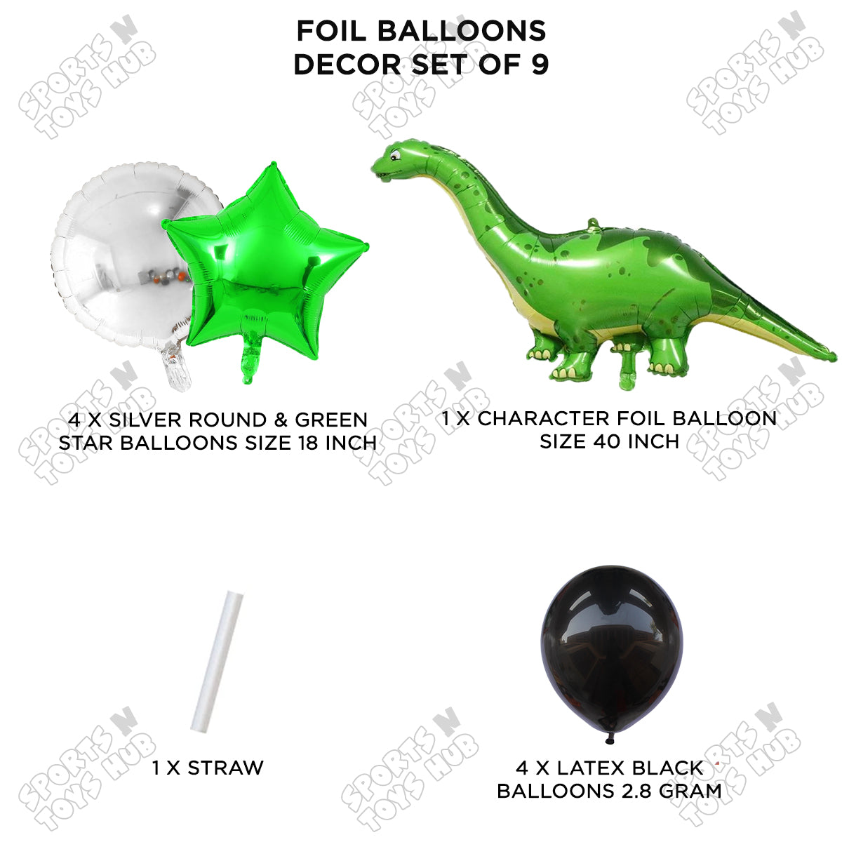 Jumbo Apatosaurus Dino Pack Of 9 Foil Balloon Set