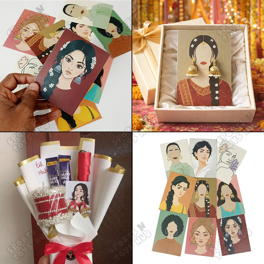 Modern Short Hair Girl Print Jhumka Display Card – Trendy Matte Paper Jewelry Backing Card for Boutique & Gift Wrapping