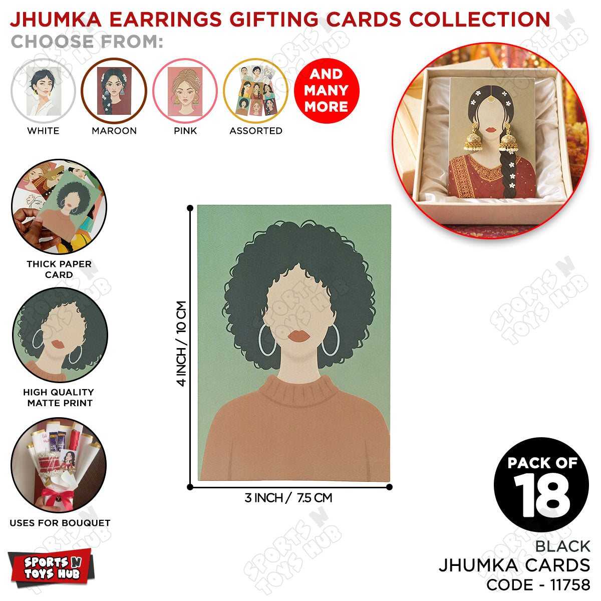 Modern Short Hair Girl Print Jhumka Display Card – Trendy Matte Paper Jewelry Backing Card for Boutique & Gift Wrapping
