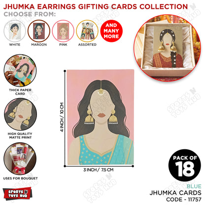 Blue Outfit Traditional Girl Jhumka Gifting Card – Decorative Matte Print Jewelry Display Card for Celebrations