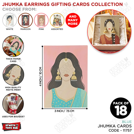Blue Outfit Traditional Girl Jhumka Gifting Card – Decorative Matte Print Jewelry Display Card for Celebrations