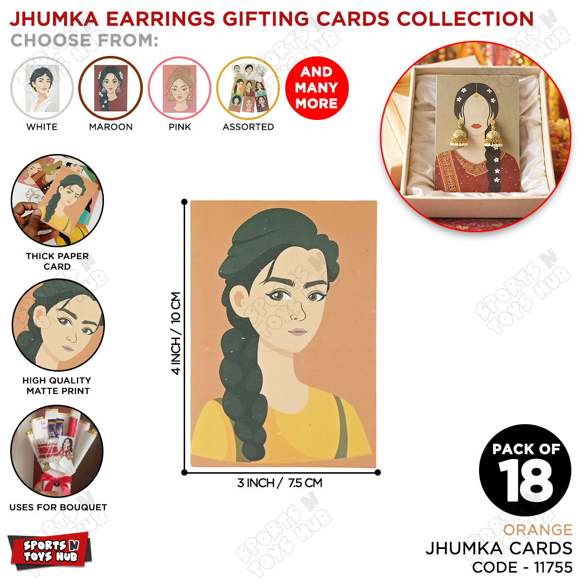 Classic Braided Hair Girl Design Jhumka Earrings Card – Stylish Matte Finish Jewelry Holder for Ethnic & Traditional Earrings