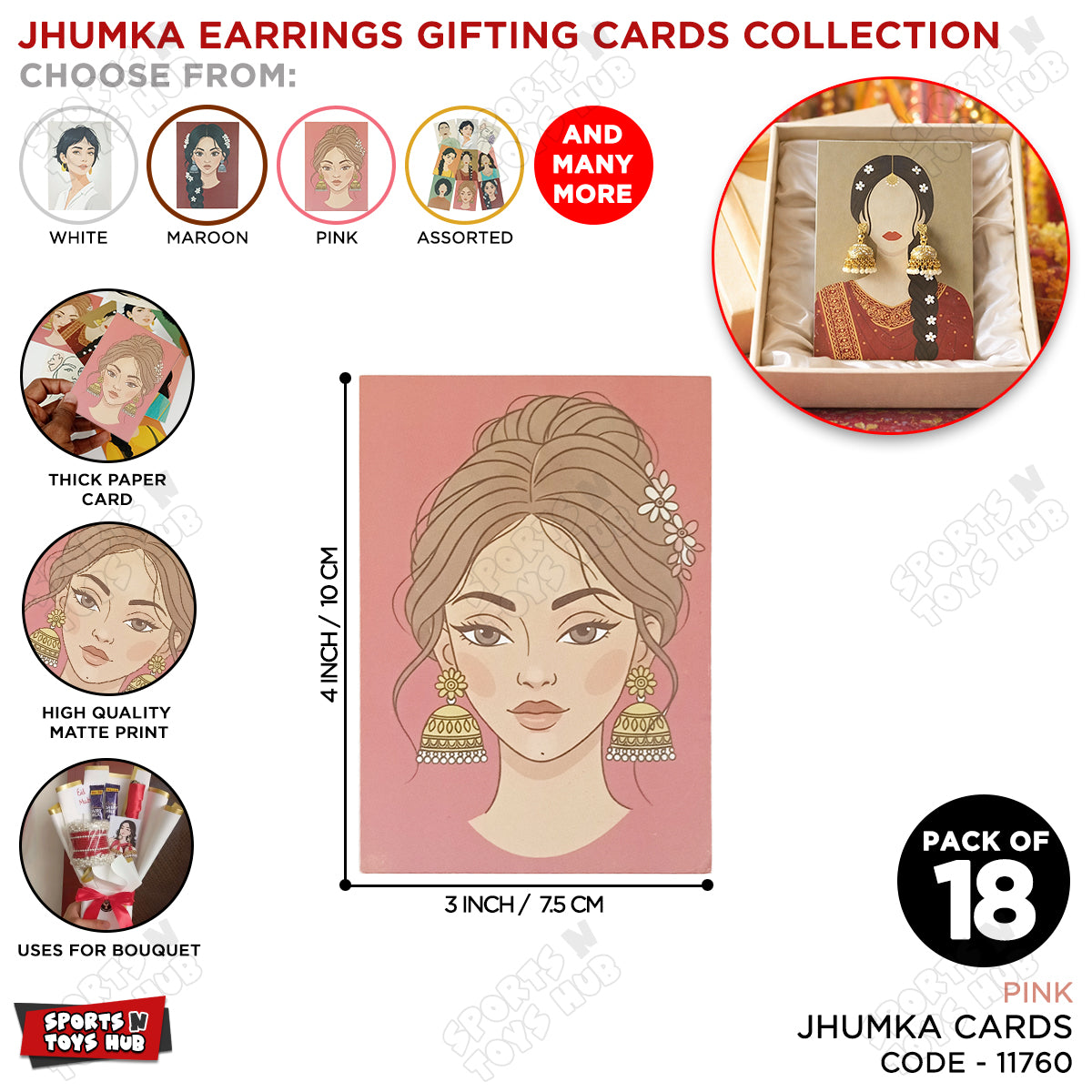 Soft Pink Traditional Girl Print Jhumka Earrings Gifting Card – High Quality Thick Paper Jewelry Display Card for Birthday & Party Gifts
