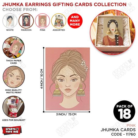 Soft Pink Traditional Girl Print Jhumka Earrings Gifting Card – High Quality Thick Paper Jewelry Display Card for Birthday & Party Gifts